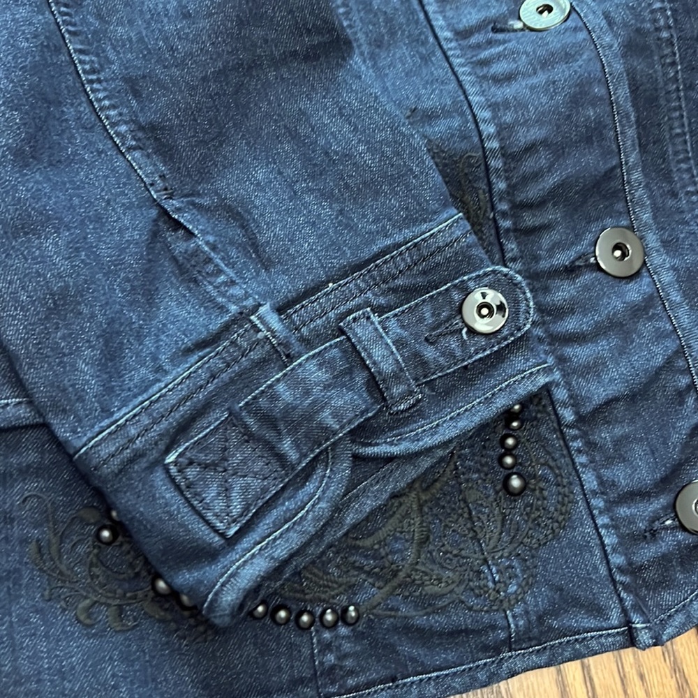 Lane Bryant Dark Wash Blue Stretch Jean Jacket with Embroidery Size 14/16 - Picture 13 of 13